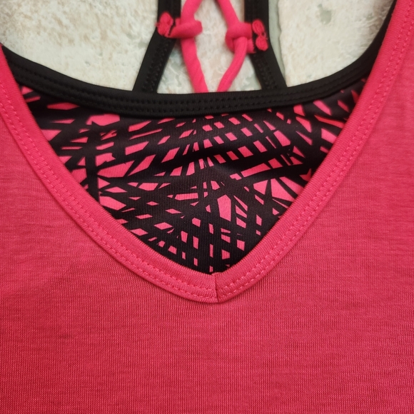 CHAMPION Womens Work Out Tank Built In Bra PLUS Size XXL Pink+Black - Picture 2 of 11